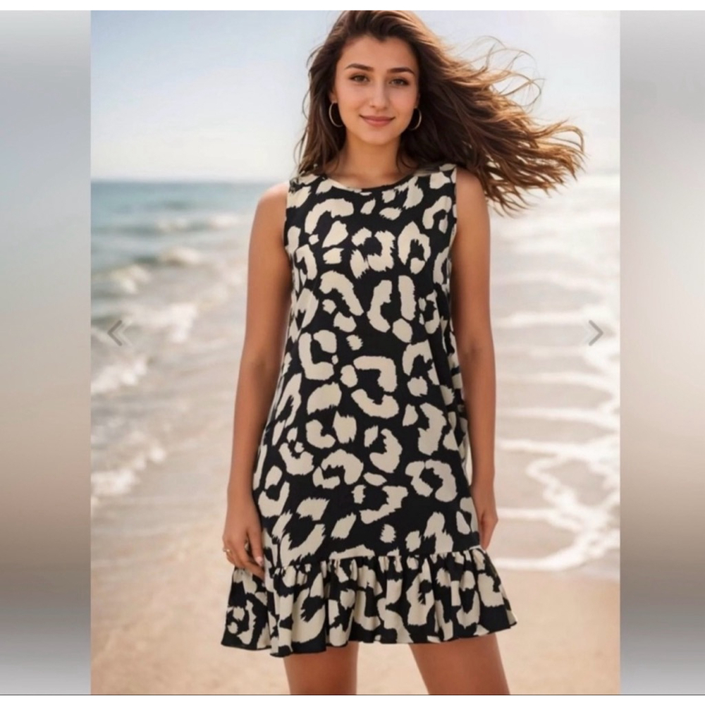 Women's DR DRESSIN Black & Beige Leopard Print Dress NWT